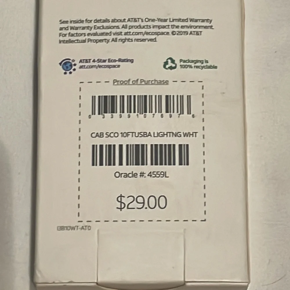 AT&T USB-A to Lightning braided cable. NEW IN BOX